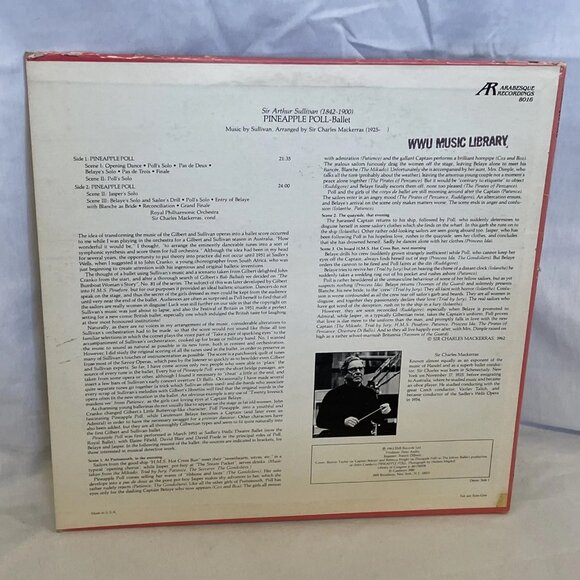 Sir Arthur Sullivan Pineapple Poll (Vinyl, 1980) Arabesque Recordings 8016 VG+ - Picture 3 of 10